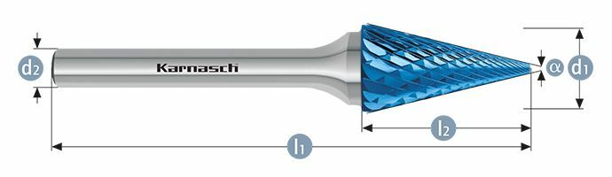 Karnasch HM freesstift Blue-Tec gecoat SKM/ HP-6 d1= 12,0 / l2= 25 / d2= 6 / l1= 70mm Art: 115094045