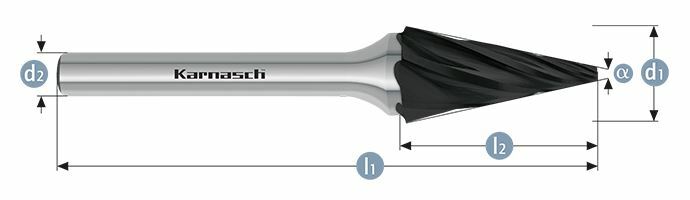 Karnasch HM freesstift Black-Tec gecoat SKM/ HP-7 d1=6 / l2=12 / d2=3 / l1=44mm Art: 115095025