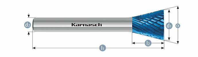 Karnasch HM freesstift Blue-Tec gecoat WKN/ HP-3 d1= 20,0 / l2= 16 / d2= 6 / l1= 61mm Art: 115096045 BESTSELLER