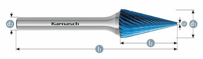Karnasch HM freesstift Blue-Tec gecoat SKM/ HP-1 d1=3 / l2=15 / d2=3 / l1=38mm Art: 115097015