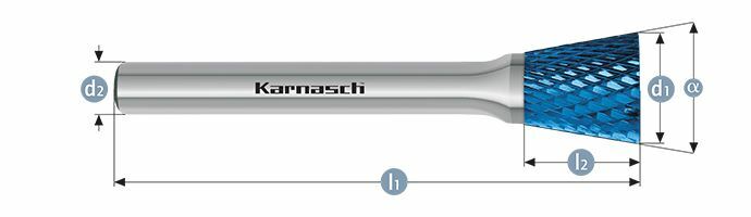 Karnasch HM freesstift Blue-Tec gecoat WKN/ HP-4 d1=12 / l2=13 / d2=6 / l1=58mm Art: 115098025