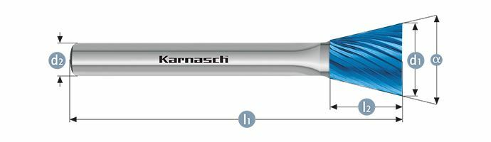 Karnasch HM freesstift Blue-Tec gecoat WKN/ HP-2 d1=6 / l2=7 / d2=3 / l1=39mm Art: 115099010