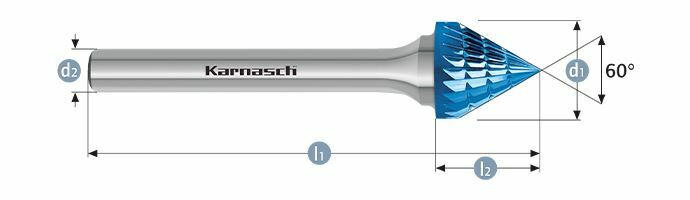 Karnasch HM freesstift Blue-Tec gecoat KSJ/ HP-3 d1= 12,0 / l2= 11 / d2= 6 / l1= 60mm Art: 115101020 BESTSELLER