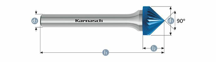 Karnasch HM freesstift Blue-Tec gecoat KSK/ HP-2 d1=3 / l2=1,5 / d2=3 / l1=38mm Art: 115110005