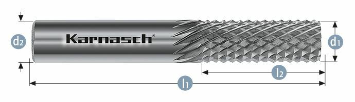 Karnasch HM freesstift ongecoat Type GFK/ CFK d1= 6,0 / l2= 19 / d2= 6 / l1= 50mm Art: 116002013