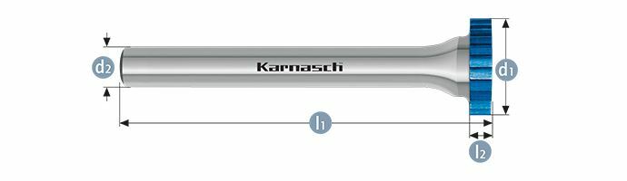 Karnasch HM freesstift Blue-Tec gecoat RIMshape/HP-2 d1= 25 / l2= 6,3 / d2= 8 / l1= 51mm Art: 116011020
