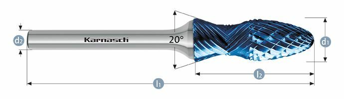 Karnasch HM freesstift Blue-Tec gecoat d1= 12,0 / l2= 35 / d2= 6 / l1= 80mm Combi+Curve Art: 116023100