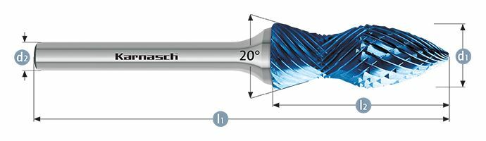 Karnasch HM freesstift Blue-Tec gecoat d1= 12,0 / l2= 35 / d2= 6 / l1= 80mm Combi+Curve Art: 116024100
