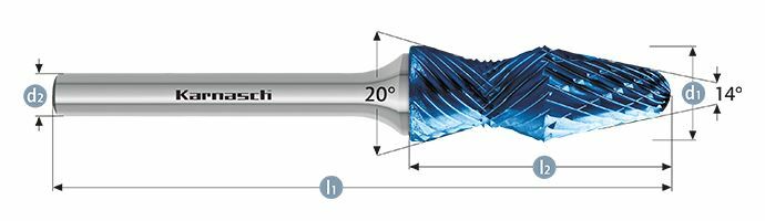 Karnasch HM freesstift Blue-Tec gecoat d1= 12,0 / l2= 35 / d2= 6 / l1= 80mm Combi+Curve Art: 116025100