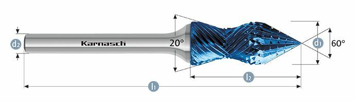 Karnasch HM freesstift Blue-Tec gecoat d1= 12,0 / l2= 28 / d2= 6 / l1= 73mm Combi+Curve Art: 116026100