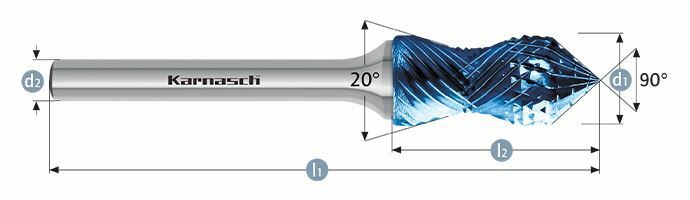Karnasch HM freesstift Blue-Tec gecoat d1= 12,0 / l2= 31 / d2= 6 / l1= 76mm Combi+Curve Art: 116027100