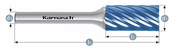 Karnasch HM freesstift Blue-Tec gecoat ZYA/ HP-9 d1= 10 / l2= 20 / d2= 6 / l1= 65mm Art: 116031020