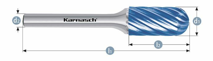 Karnasch HM freesstift Blue-Tec gecoat WRC/ HP-9 d1= 3 / l2= 14 / d2= 3 / l1= 38mm Art: 116033005