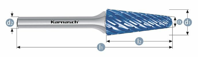 Karnasch HM freesstift Blue-Tec gecoat KEL/ HP-8 d1= 12 / l2= 32 / d2= 6 / l1= 77mm Art: 116049025