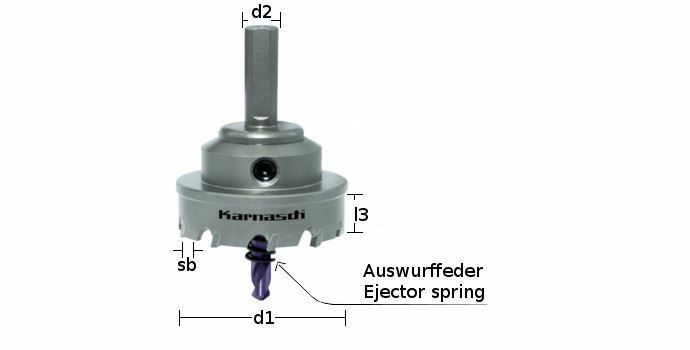 Karnasch HM gatenzaag Power-Max 10 met opname, centreerboor, uitwerpveer; snedediepte 12mm; Ø42mm Art: 201010042
