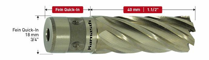 Karnasch HSS-XE kernboor, Fein Quick-In opname 18mm, snijdiepte 40mm, Gold-Line40 Ø38mm Art: 201146u038