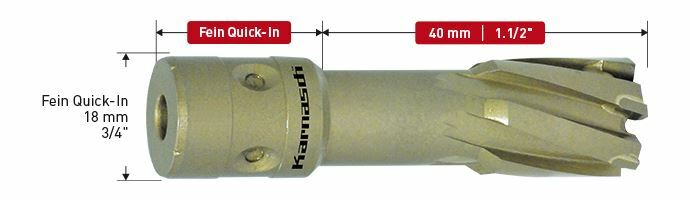 Karnasch HM kernboor, Fein Quick-In opname 18mm, snijdiepte 40mm, Hard-Line40 Ø44mm Art: 201147044