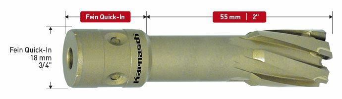 Karnasch HM kernboor, Fein Quick-In opname 18mm, snijdiepte 55 mm, Hard-Line55 Ø39mm Art: 201148039