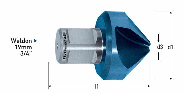 Karnasch verzinker 90°, HSS-XE Blue-Tec gecoat Weldonopname 19mm Ø55mm Art: 201195055