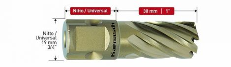 Karnasch HSS-XE kernboor Gold-Drill Line 30 Sandwich, snijdiepte 30mm, Nitto/Uni-opname, Inch-maten