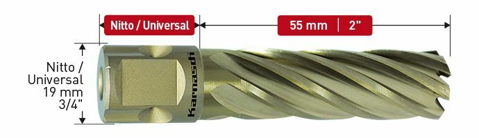 Karnasch HSS-XE kernboor, Sandwich Nitto/Uni-opname 19mm, snijdiepte 55mm, Gold-Line55 Ø19mm Art: 201242019