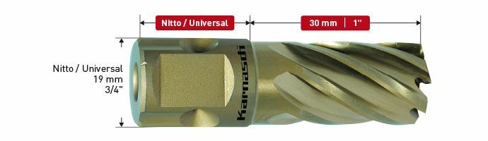 Karnasch HSS-XE kernboor, Nitto/Uni-opname 19mm, snijdiepte 30mm, Gold-Line30 Ø50mm Art: 201260N050