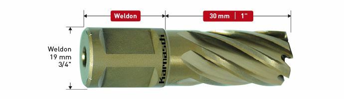 Karnasch HSS-XE kernboor, Weldonopname 19mm, snijdiepte 30mm, Gold-Line30 Ø33mm Art: 201260u033 BESTSELLER