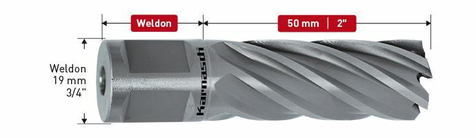 Karnasch HSS-XE kernboor, Weldonopname 19mm, snijdiepte 50mm, Silver-Line50 Ø43mm BESTSELLER Art: 201265043