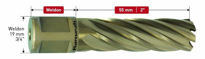 Karnasch HSS-XE kernboor, Weldonopname 19mm, snijdiepte 55mm, Gold-Line55 Ø17,5mm Art: 201270u0175 BESTSELLER