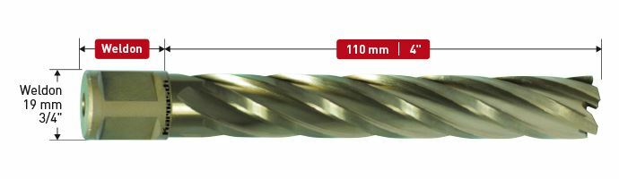 Karnasch HSS-XE kernboor, Weldonopname 19mm, snijdiepte 110mm, Gold-Line110 Ø26mm Art: 201280u026