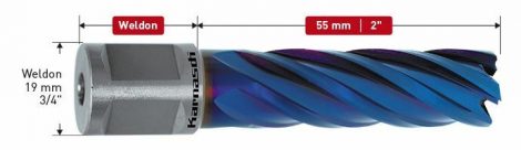 Karnasch PM Kernboor Blue-Line55PRO/Blue-Line-Rail 55PRO, snijdiepte 55mm, Weldonopname 19mm, DURABLUE-gecoat