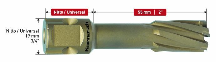 Karnasch HM kernboor, Nitto/Uni-opname 19 mm, snijdiepte 55 mm, Hard-Line55 Ø1-15/16" Art: 201640125