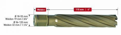 Karnasch HM kernboor Hard-Line110, snijdiepte 110 mm, Weldonopname 19 mm