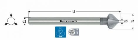 Karnasch HSS-XE verzinker 90°, lange 3-vlaksopname