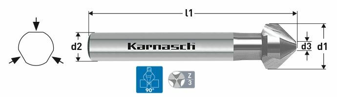 Karnasch verzinker 90°, HSS-XE 3-vlaksopname, DIN 335 Ø8,3mm BESTSELLER Art: 201740090