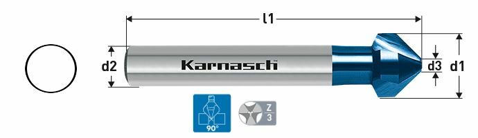 Karnasch verzinker 90°, VHM Blue-Tec gecoat cylindrische opname, DIN 335 Ø12,4mm Art: 201755140