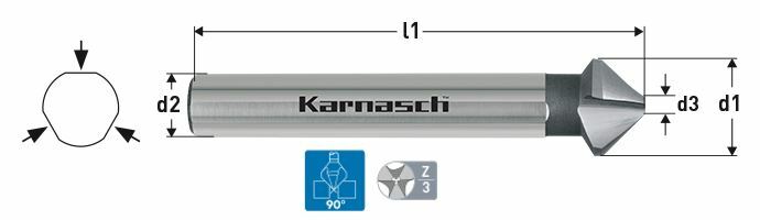 Karnasch verzinker 90°, HSS-XE, RAPID-CUT 3-vlaksopname, DIN 335 Ø19,0mm Art: 201760070