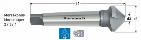 Karnasch HSS-XE verzinker 90°, met Morsekonus opname