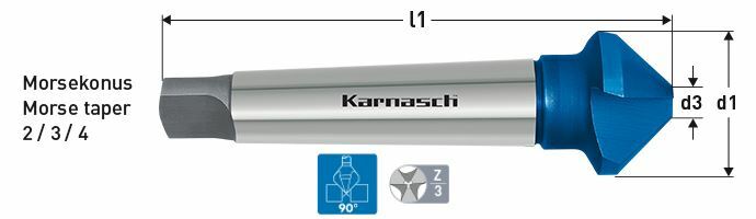 Karnasch verzinker 90°, HSS-XE Blue-Tec gecoat met MK4-opname, DIN 335 Ø63,0mm Art: 201795070