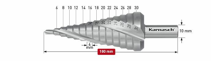Karnasch trappenboor spiraal HSS-XE Ø6-30mm Art: 213006 BESTSELLER