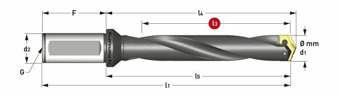 Karnasch Wisselplaatboorhouder, gespiraliseerd met weldonopname, Ø13,0-17,5 mm, boordiepte= 114,3 mm Art: 221010011430130