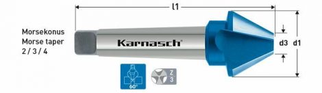 Karnasch HSS-XE verzinker 60°, met Morse konus opname, Blue-Tec gecoat