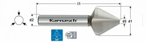 Karnasch HSS-XE verzinker 60°, 3-vlaksopname