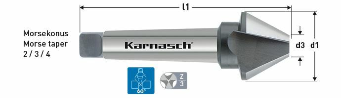 Karnasch verzinker 60°, HSS-XE met Morsekonus 4, DIN 334 Ø80,0mm Art: 4040350800