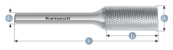 Karnasch HM freesstift ongecoat Type MICRO ZYA /HP-11 d1= 6,0 / l2= 12 / d2= 3 / l1= 45mm Art: 114080040