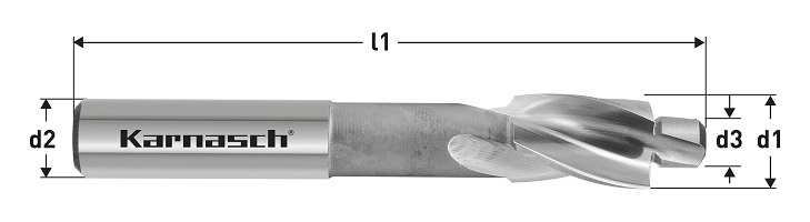 Karnasch HSS-XE vlakverzinkboor 180°, voor kerndiameter voor schroefdraad
