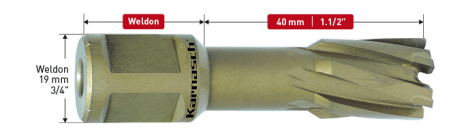 Karnasch HM kernboor Hard-Line40, snijdiepte 40 mm, Weldon opname 19 mm