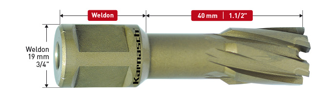 Karnasch HM kernboor, Weldon-opname 19 mm, snijdiepte 40 mm, Hard-Line40 Ø1-1/4" Art: 201930070