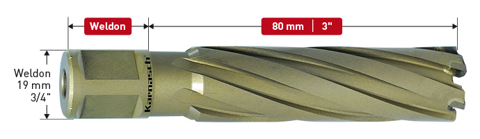 Karnasch HM kernboor, Weldon-opname 19 mm, snijdiepte 80 mm, Hard-Line80 Ø1-3/8" Art: 201970080
