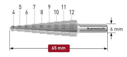 Karnasch trappenboor HSS-XE, rechte spaangroef, 2-Schneiden Ø4-12mm Art: 213030 BESTSELLER